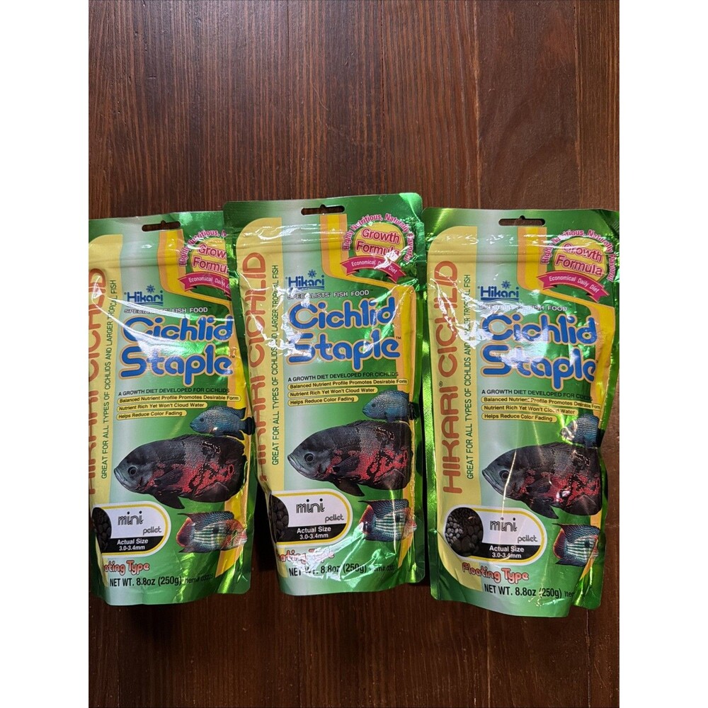 3 pk Cichlid Floating Pet Food Pellets 8.8oz Growth Formula Black Color Lot Mini